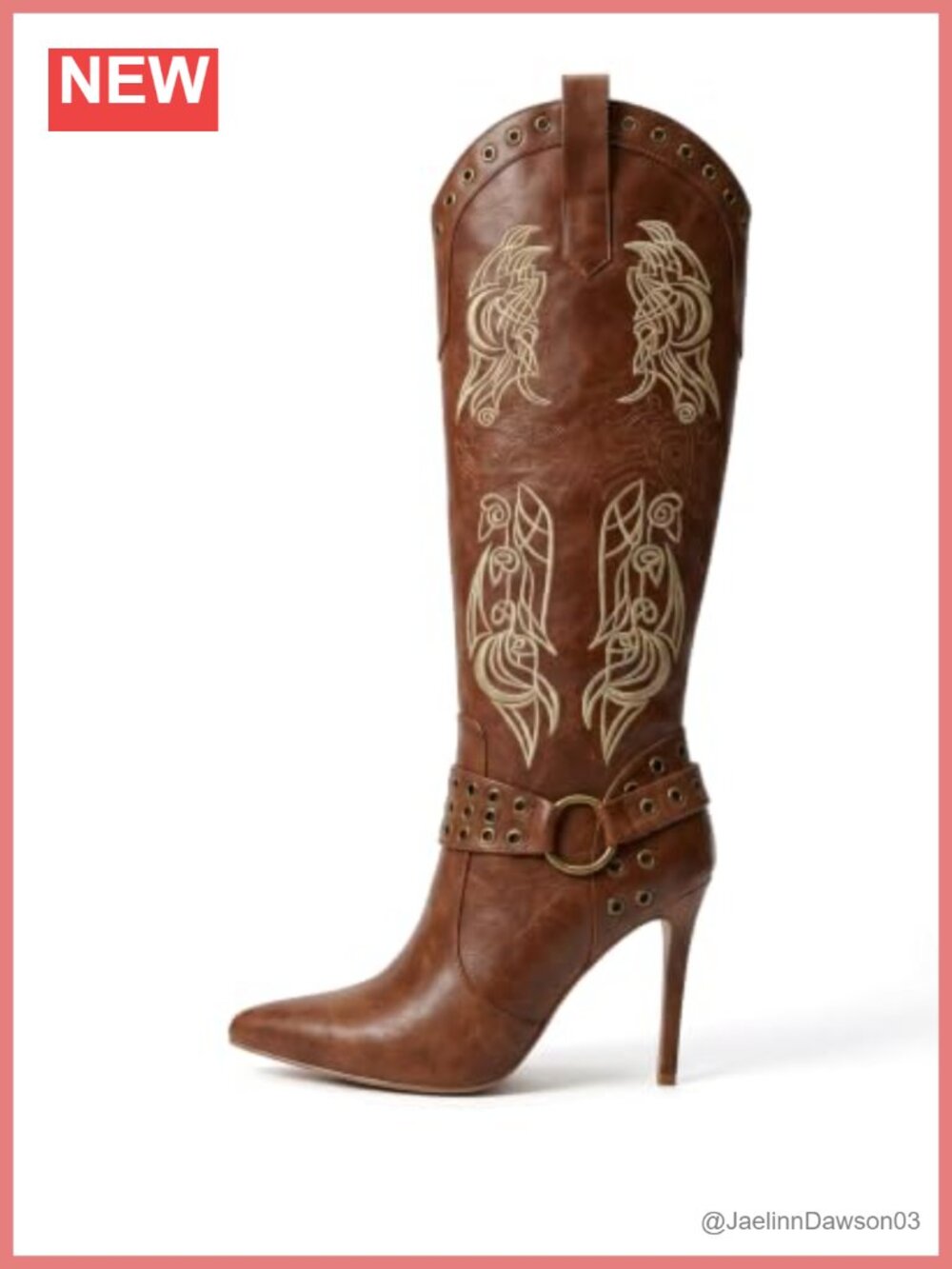 Western Embroidered Knee High Boots Stiletto Heel Faux Leather Cowgirl Boots